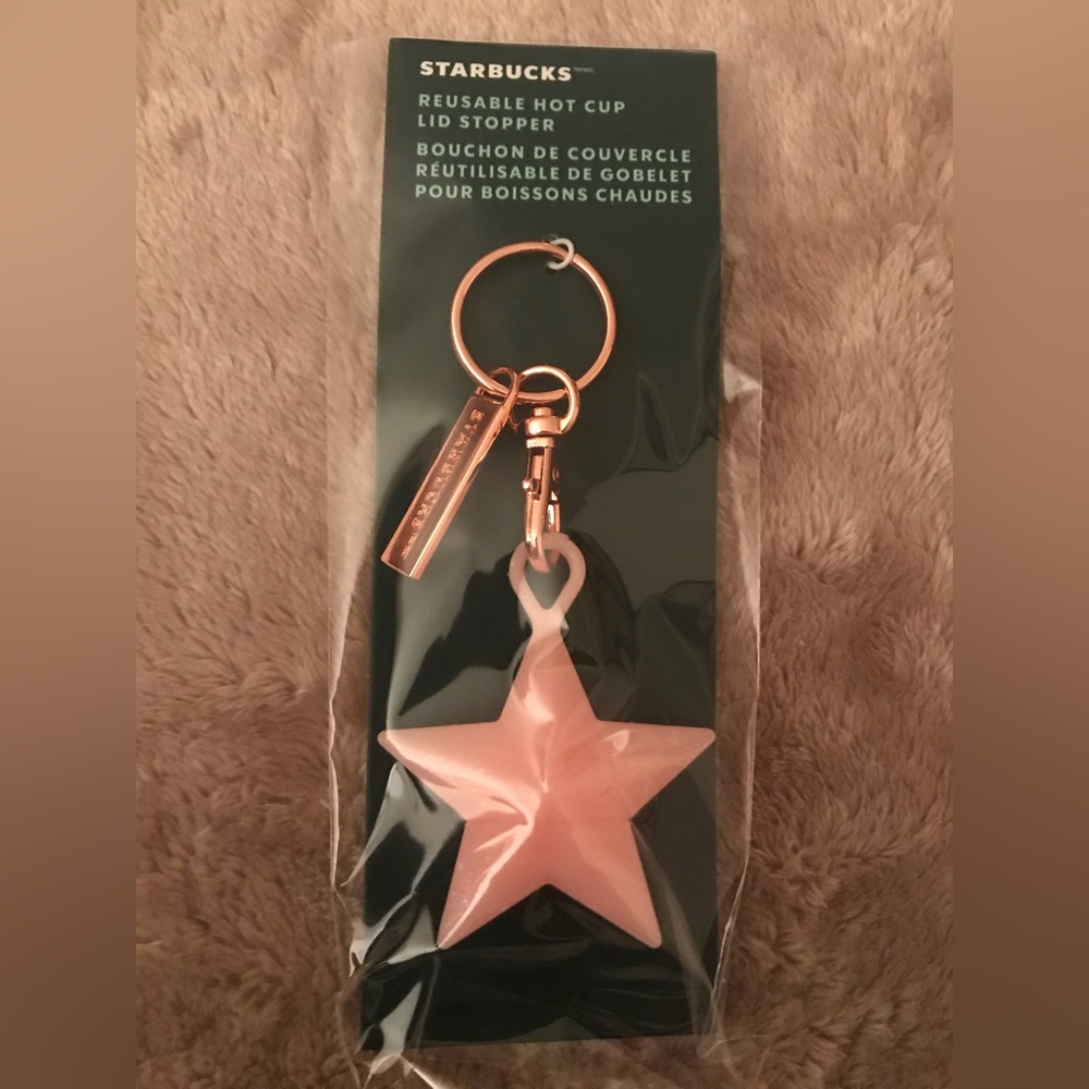 Starbucks 2023 Holiday Pink Christmas Star Reusable Hot Cup Lid Stopper Keychain
